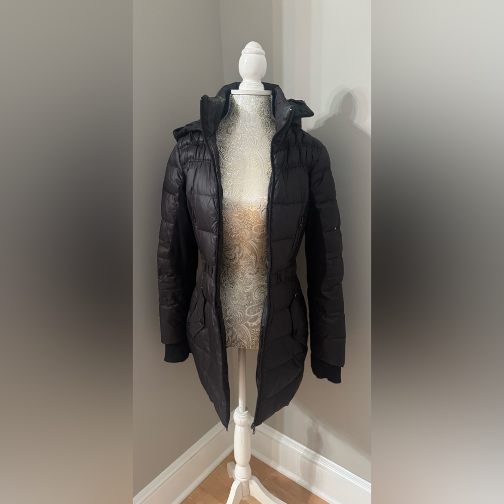 Bebe puffer Black down feather fill hood quilted Coat XS - Picture 2 of 12